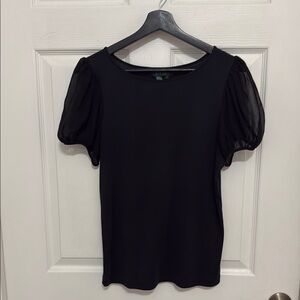 Lauren Ralph Lauren women’s Black Puff Sleeve Fitted Blouse